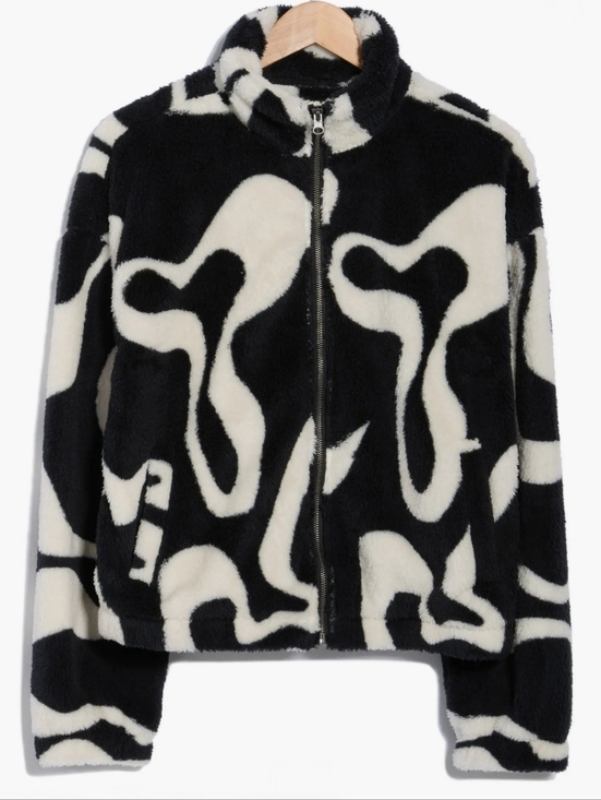 Thread & Supply Black & White Abstract Faux Shearling Jacket Size L - Picture 3 of 7